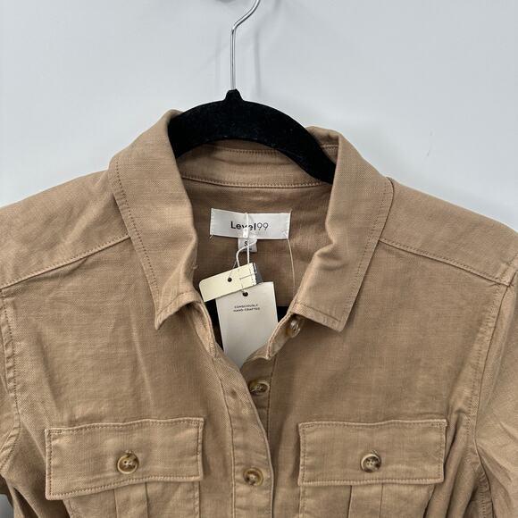 LEVEL 99 NWT Evereve Emme Belted Linen Blend Utility Jacket in Tan // S - Picture 5 of 13